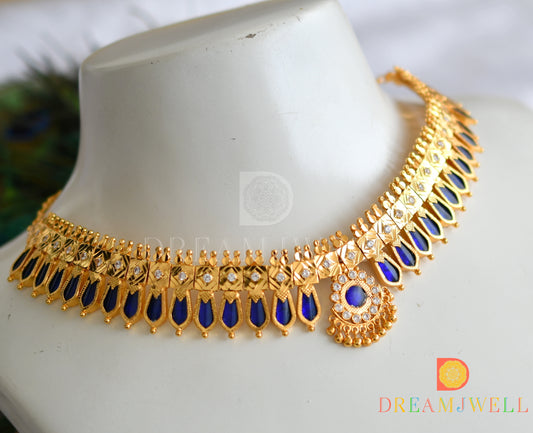 Gold tone blue nagapadam Kerala style necklace dj-37625