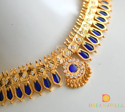 Gold tone blue nagapadam Kerala style necklace dj-37625