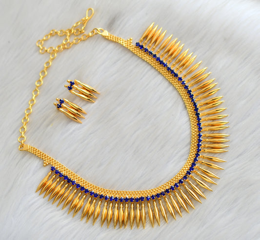 Gold tone blue stone mulla mottu Kerala style necklace set dj-37490