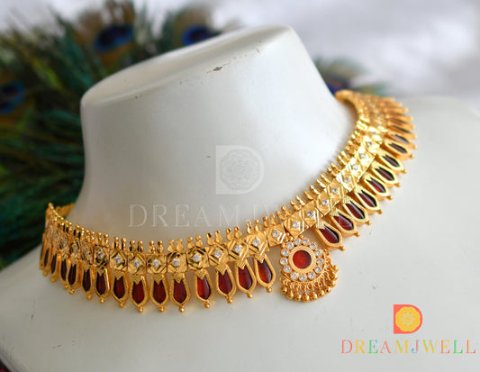 Gold tone Red nagapadam Kerala style necklace dj-37626