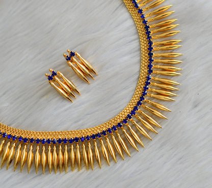 Gold tone blue stone mulla mottu Kerala style necklace set dj-37490