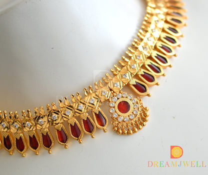 Gold tone Red nagapadam Kerala style necklace dj-37626