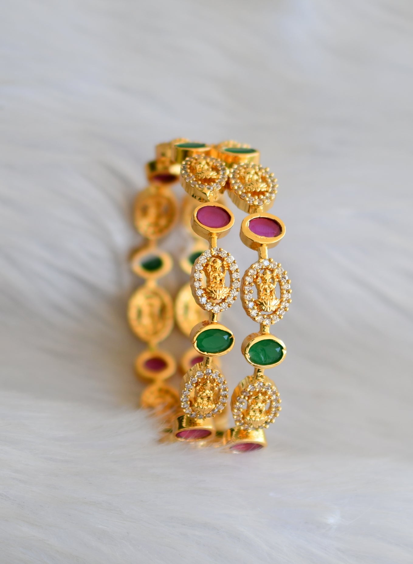 Gold tone ruby-green-white Lakshmi bangles(2.8) dj-40721