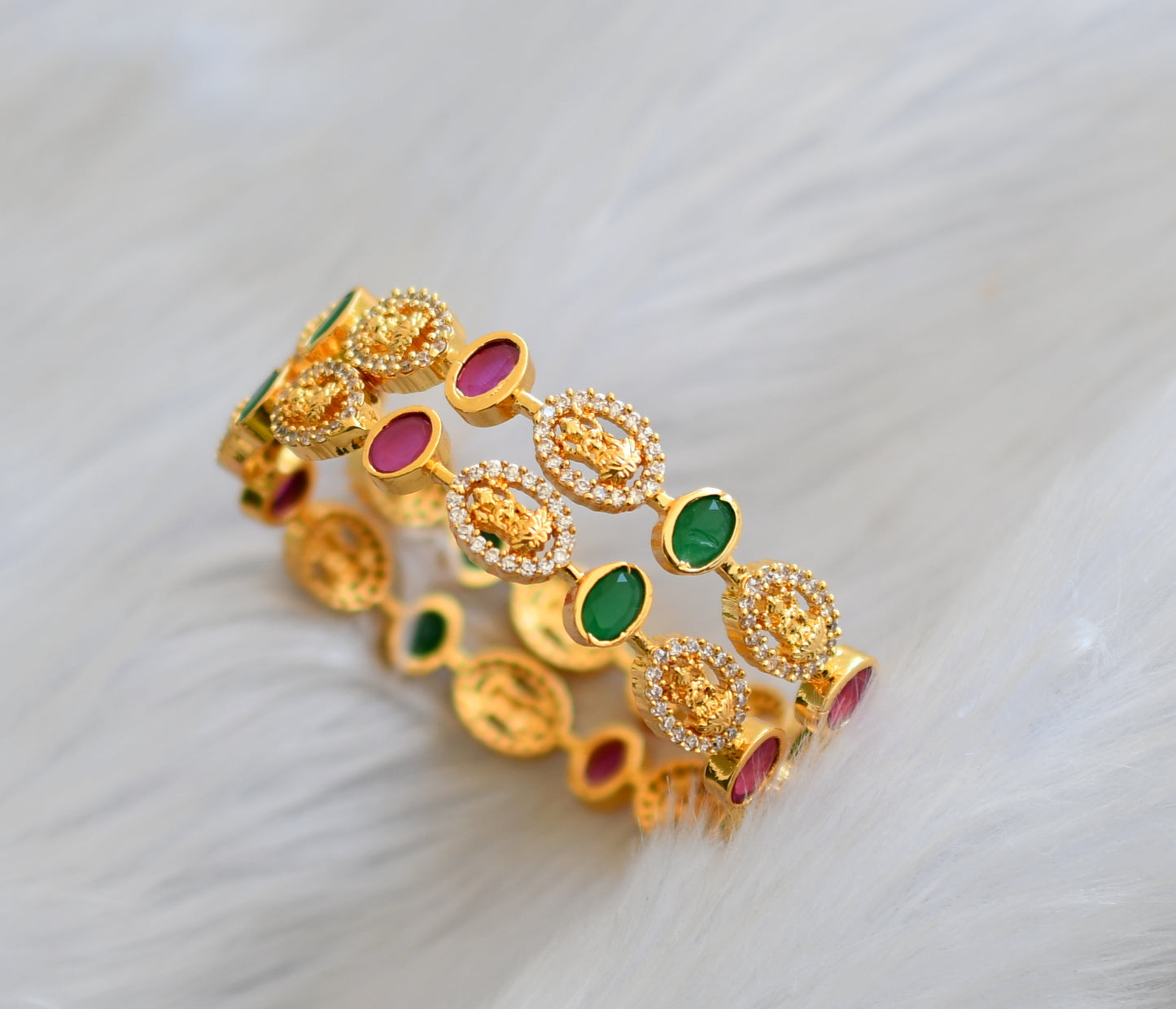 Gold tone Cz ruby-green Lakshmi bangles(2.4) dj-40719