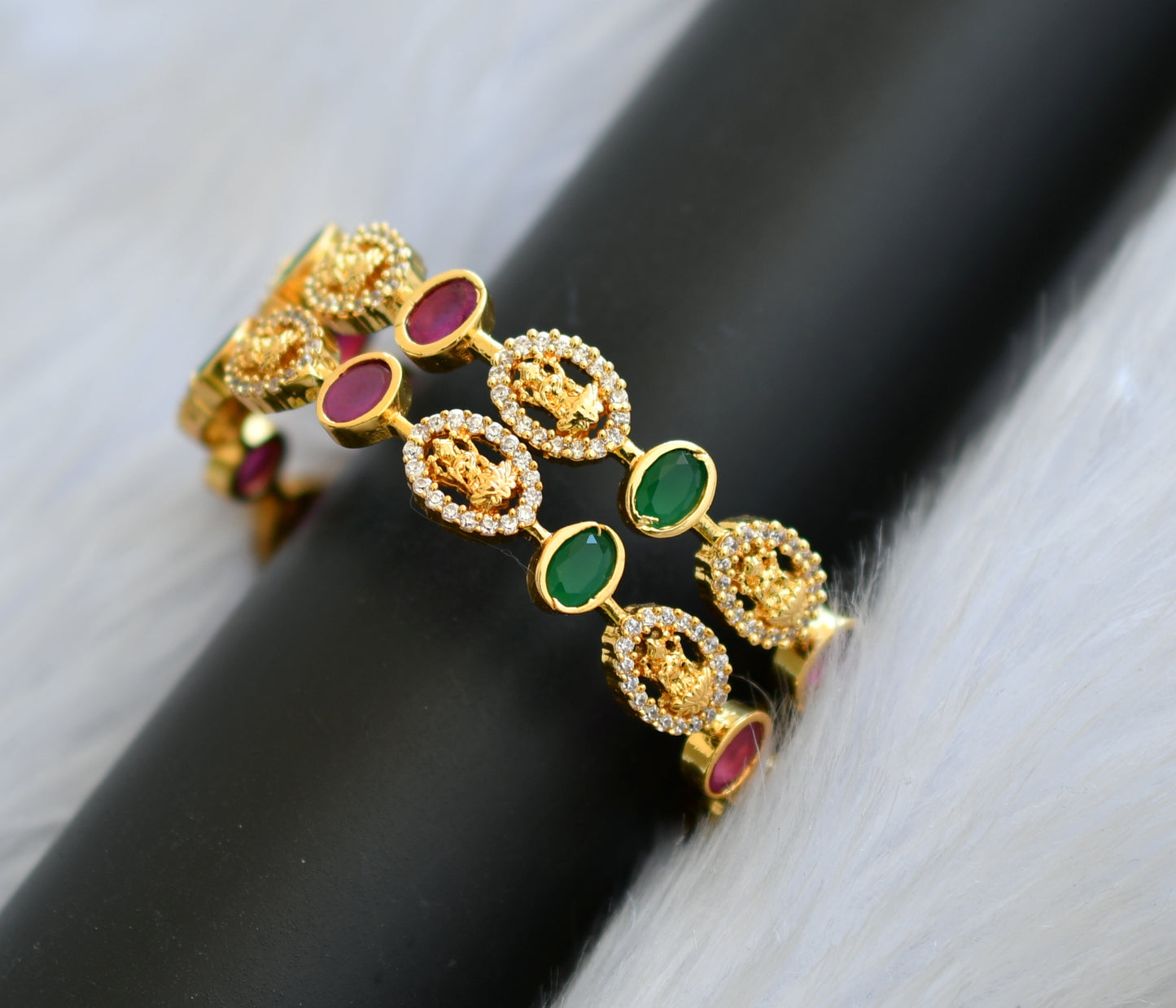 Gold tone Cz ruby-green Lakshmi bangles(2.4) dj-40719