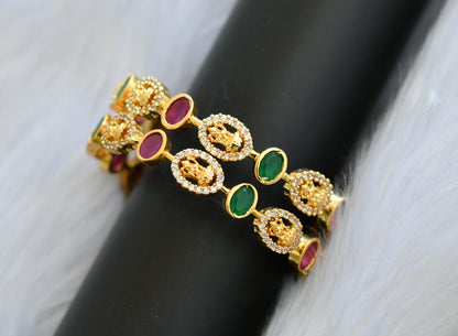 Gold tone ruby-green-white Lakshmi bangles(2.8) dj-40721