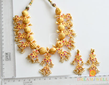 Gold Tone Ruby-emerald Gutta Pusalu necklace set dj-06287