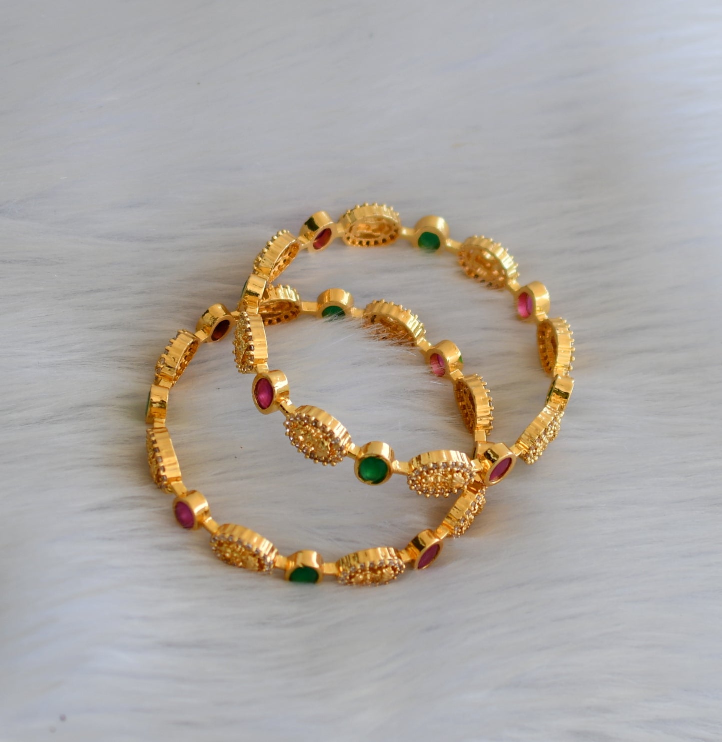 Gold tone Cz ruby-green Lakshmi bangles(2.4) dj-40719