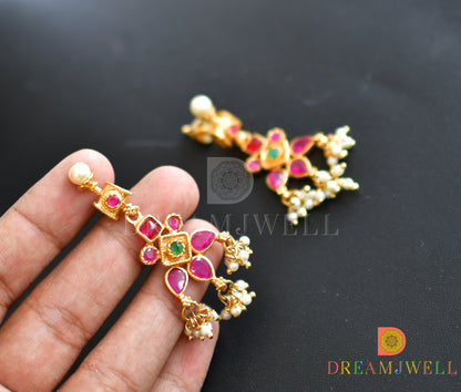 Gold look alike ruby-green gutta pusalu haar set dj-06286