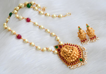 Matte finish kemp-green Lakshmi pearl haar set dj-39893