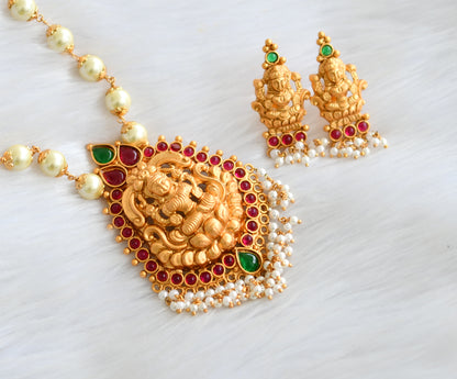 Matte finish kemp-green Lakshmi pearl haar set dj-39893