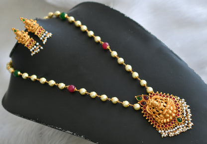 Matte finish kemp-green Lakshmi pearl haar set dj-39893