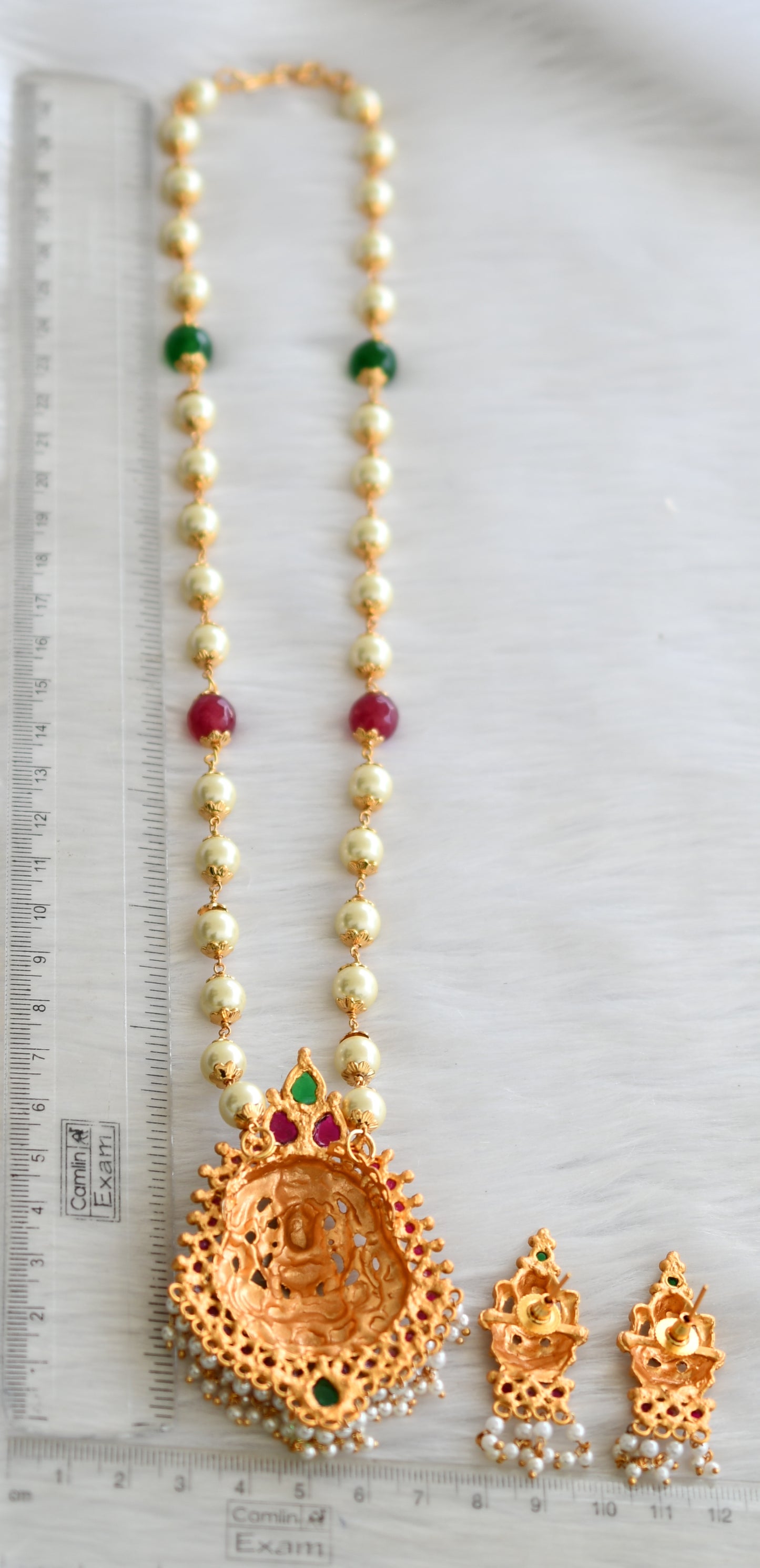 Matte finish kemp-green Lakshmi pearl haar set dj-39893
