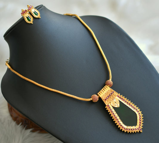 Gold tone pink-green nagapadam necklace set dj-35570