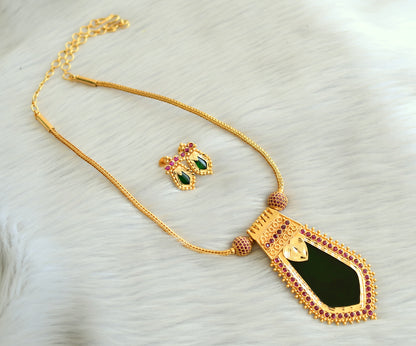 Gold tone pink-green nagapadam necklace set dj-35570