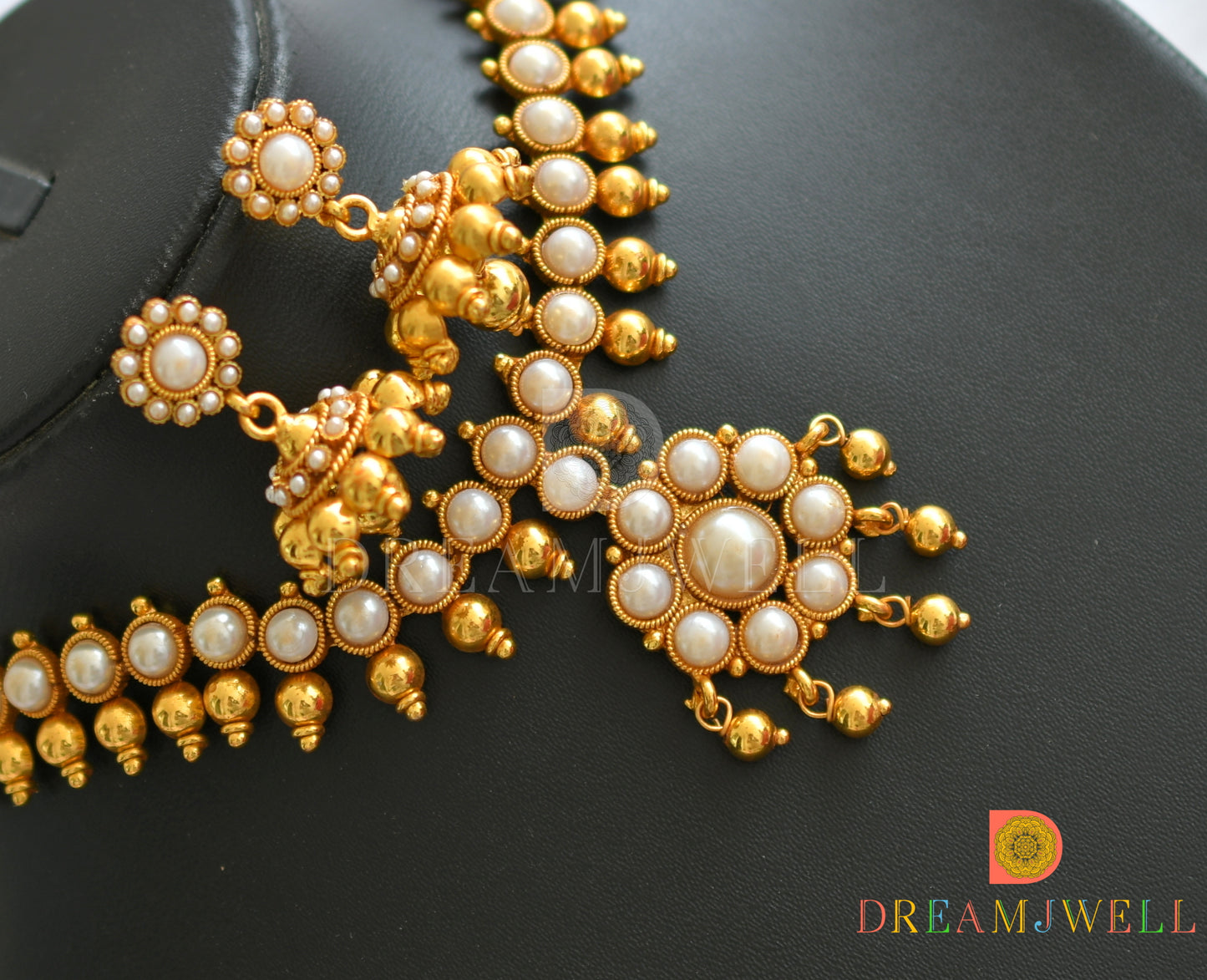 Antique gold tone pearl necklace set dj-01796
