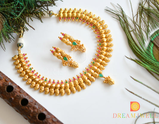 Gold tone Ruby-emerald Mango Necklace Set -dj10378