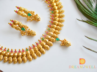 Gold tone Ruby-emerald Mango Necklace Set -dj10378