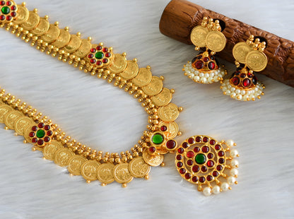 Gold tone kemp-green Lotus coin haar set dj-39898