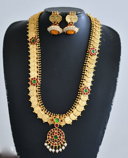 Gold tone kemp-green Lotus coin haar set dj-39898