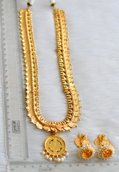 Gold tone kemp-green Lotus coin haar set dj-39898