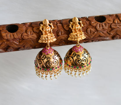 Antique gold tone ruby-emerald lakshmi jhumkka dj-01206