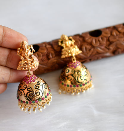 Antique gold tone ruby-emerald lakshmi jhumkka dj-01206