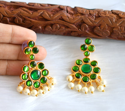 Gold tone green pearl flower necklace set dj-17521