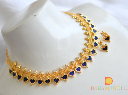 Gold tone blue palakka necklace set dj-26418