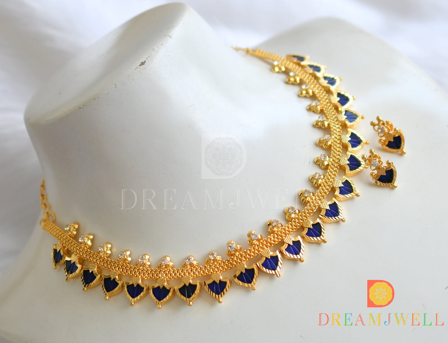 Gold tone blue palakka necklace set dj-26418