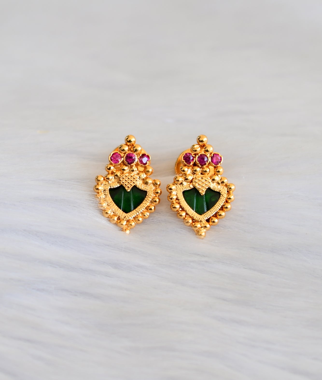 Gold tone pink green Palakka Kerala style earrings dj-40766