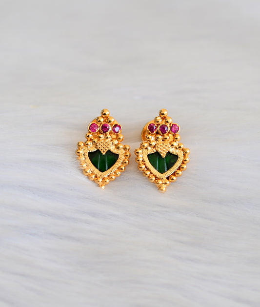 Gold tone pink green Palakka Kerala style earrings dj-40766