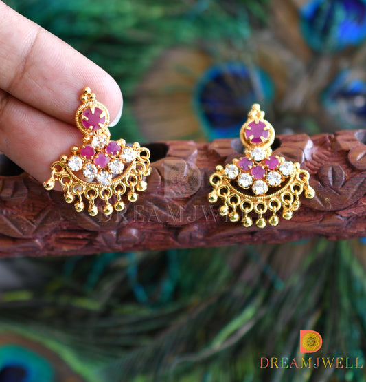 Gold tone white-ruby stone pathakkam earrings dj-37644