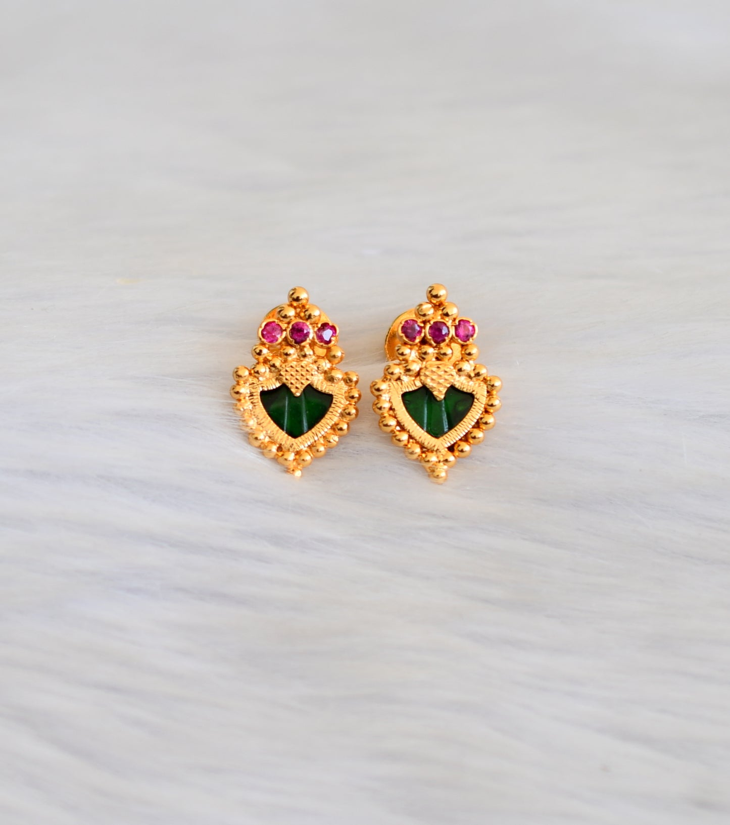 Gold tone pink green Palakka Kerala style earrings dj-40766