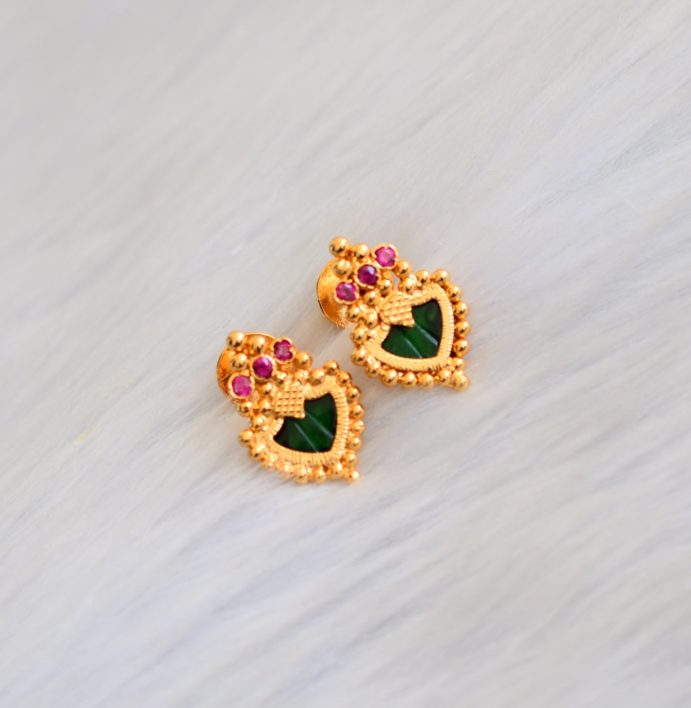 Gold tone pink green Palakka Kerala style earrings dj-40766