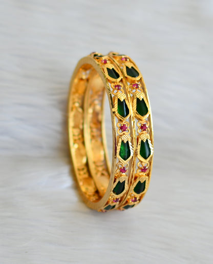 Gold tone Kerala style green nagapadam bangles(2.10) dj-23347