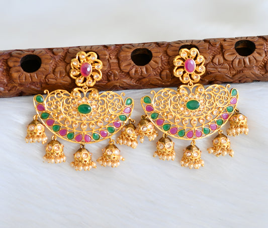 Antique Gold tone cz ruby-emerald flower jhumkka/Earrings dj-19372