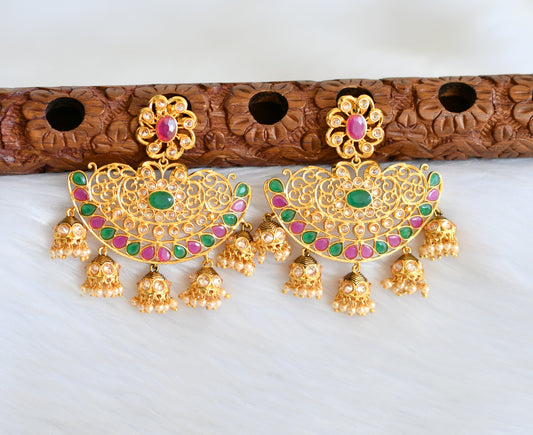 Antique Gold tone cz ruby-emerald flower jhumkka/Earrings dj-19372