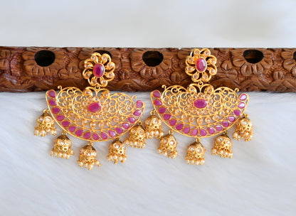 Antique gold tone ruby flower big jhumkka earrings dj-19374