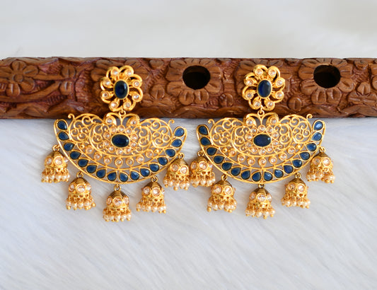 Antique gold tone cz blue flower Jhumkka/Earrings dj-19373