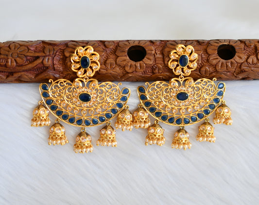 Antique gold tone cz blue flower Jhumkka/Earrings dj-19373