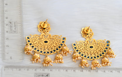 Antique gold tone cz blue flower Jhumkka/Earrings dj-19373