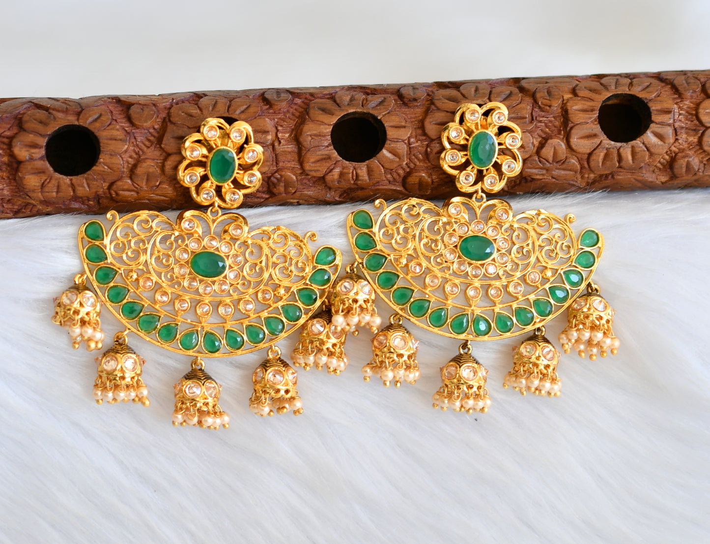 Gold tone cz emerald flower big Jhumkka dj-19369