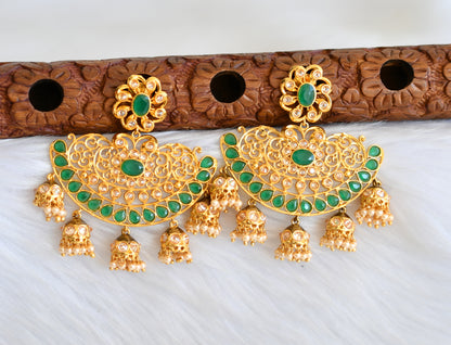 Gold tone cz emerald flower big Jhumkka dj-19369