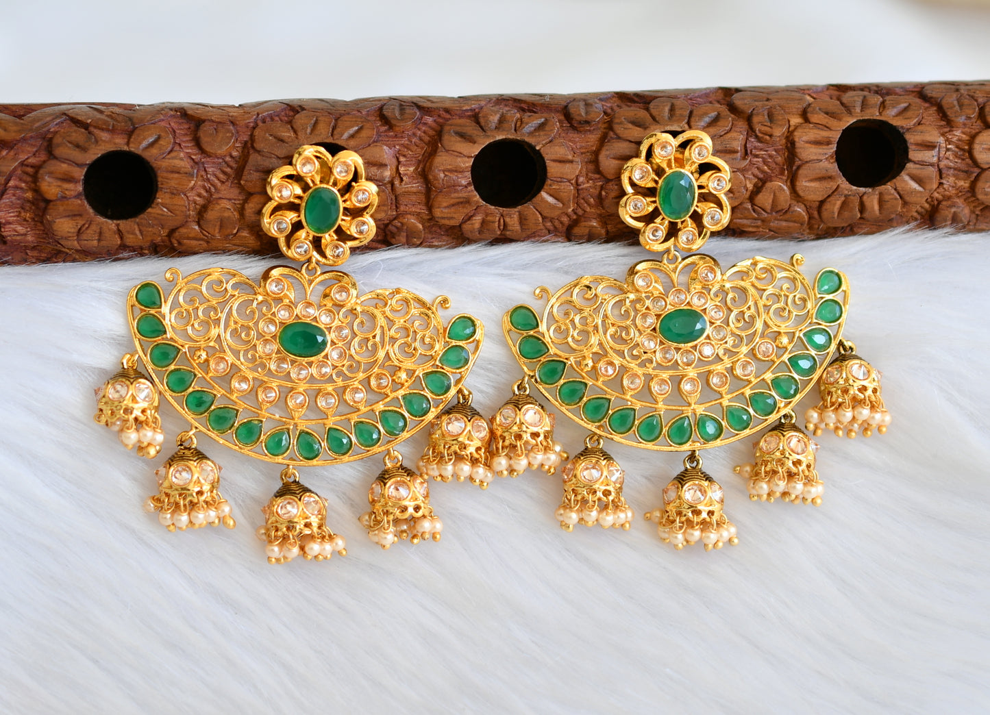 Gold tone cz emerald flower big Jhumkka dj-19369