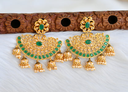 Gold tone cz emerald flower big Jhumkka dj-19369