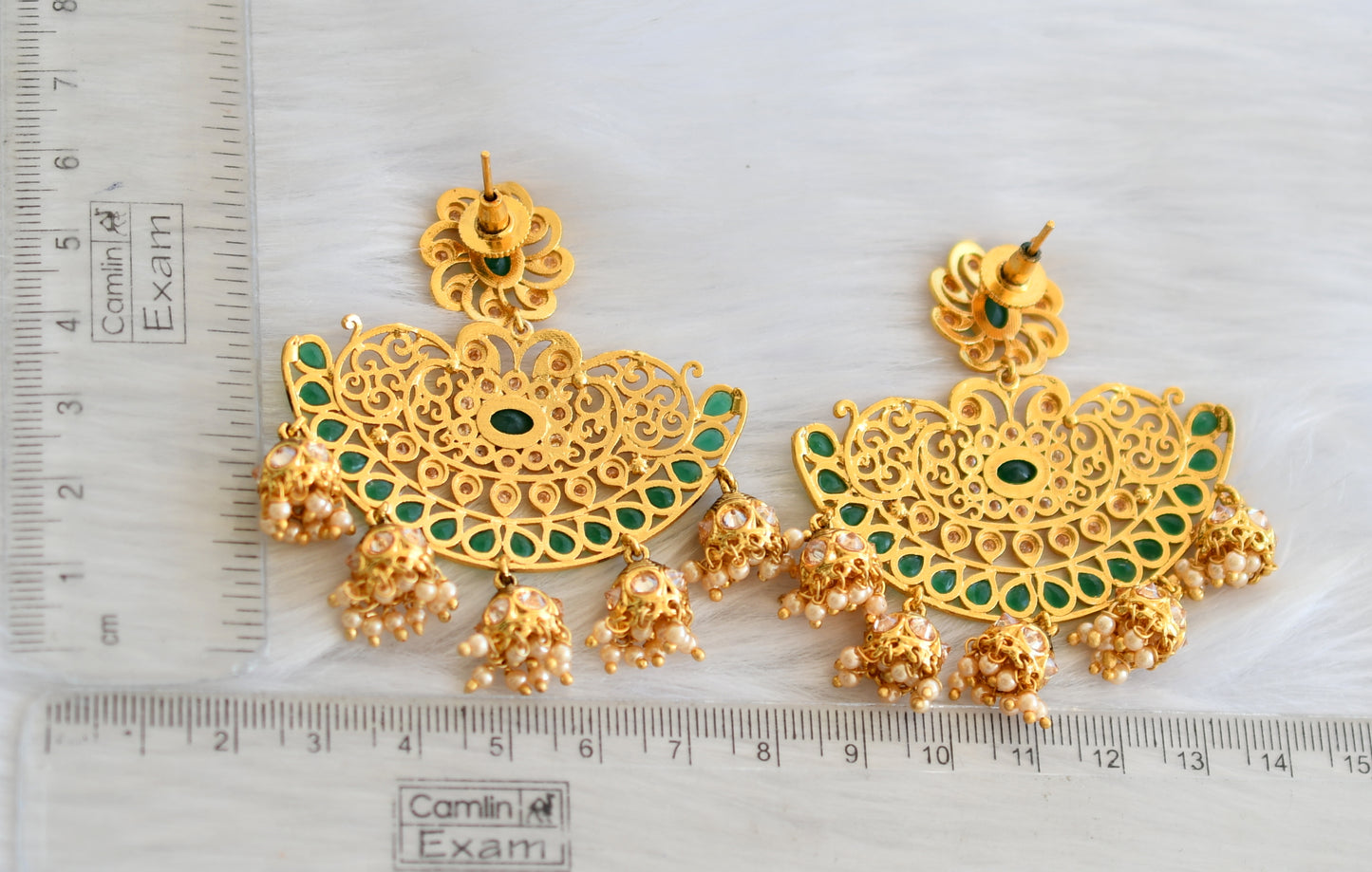 Gold tone cz emerald flower big Jhumkka dj-19369