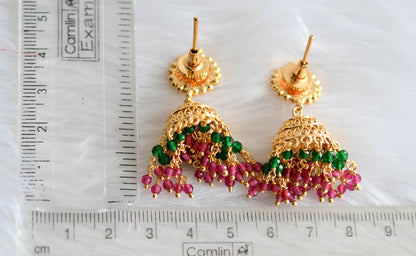 Gold tone ruby-green cluster Jhumkka dj-34471