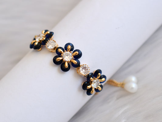 Gold tone cz blue flower adjustable bracelet dj-19347