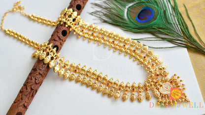 Gold tone pink-white stone Kerala style haar dj-36841